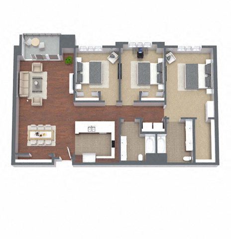 Floor plan for 3 beds, 2 baths, 1521 sqft